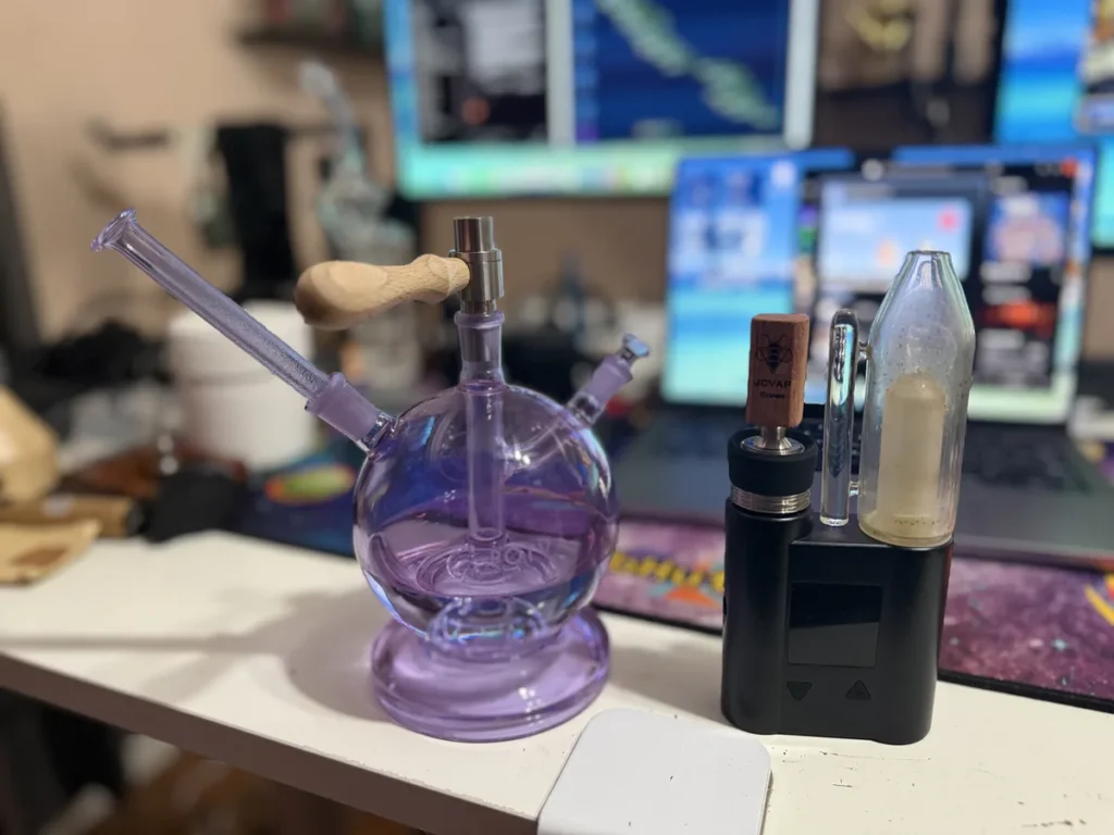 Herb Crown in the Pockety next to a bubbler with the Herb Crown bowl on it.